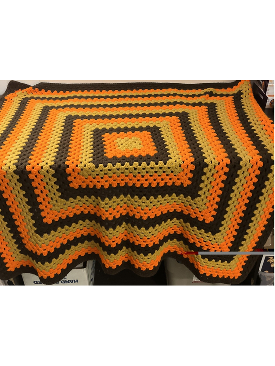Handmade Other - VTG 70s Crochet Afghan Blanket Throw Orange Brown Yellow Retro Handmade 55x55